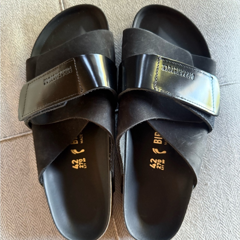 Birkenstock Kyoto Nubuck Leather - Black Slide Sandals - Picture 2 of 8